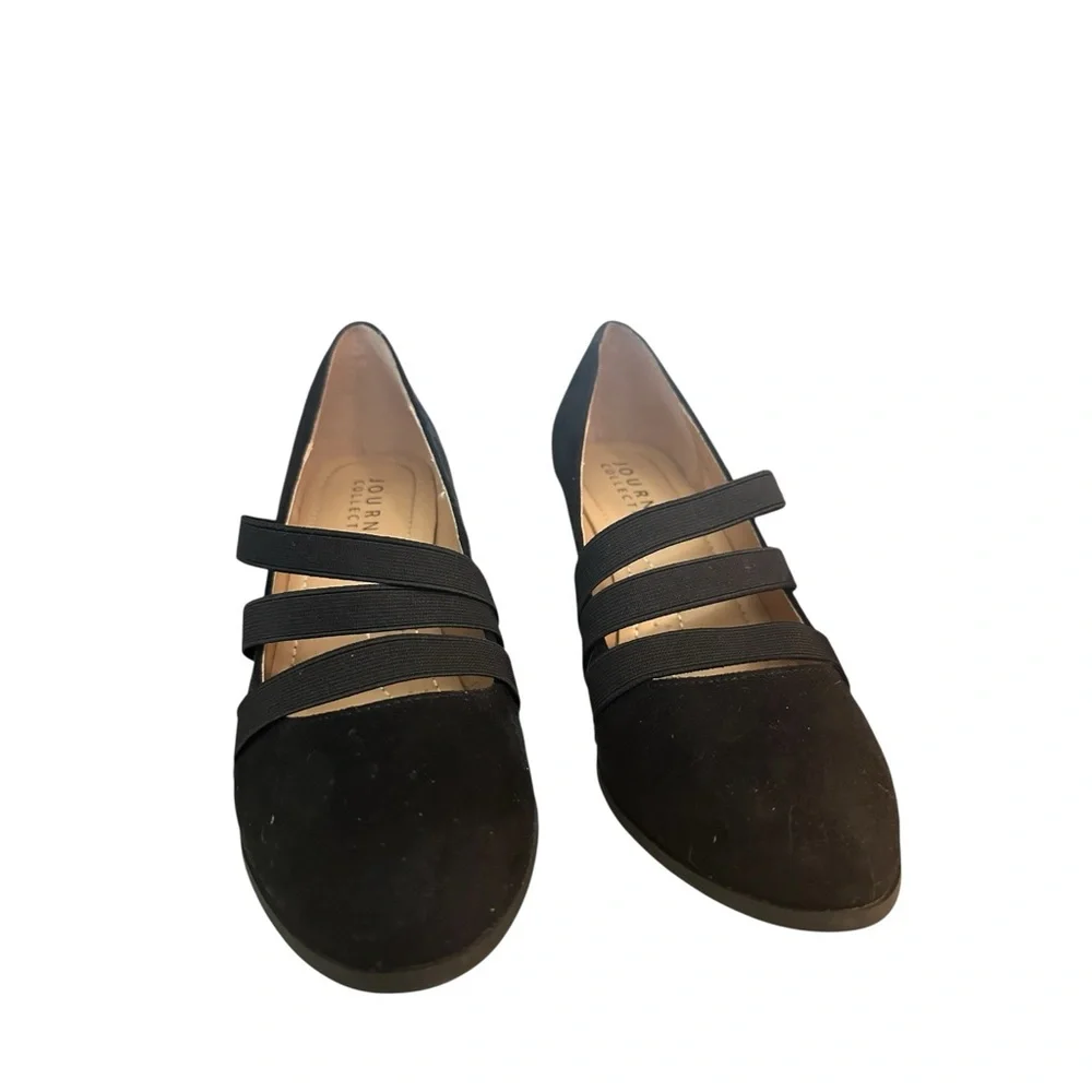 Journee Collection Black Suede Multi-Strap Mary Jane Heels Women’s Size 9 - Picture 3 of 9
